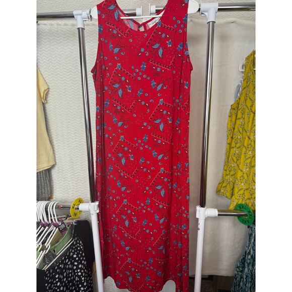 BN#50 Studio Ease Red Floral Paisley Sleeveless Maxi Dress Size 18W - Picture 3 of 7
